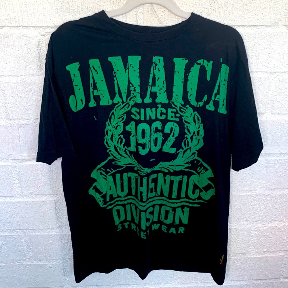 Jamaica Black Green Authentic Cotton Short Sleeve Shirt size Large
